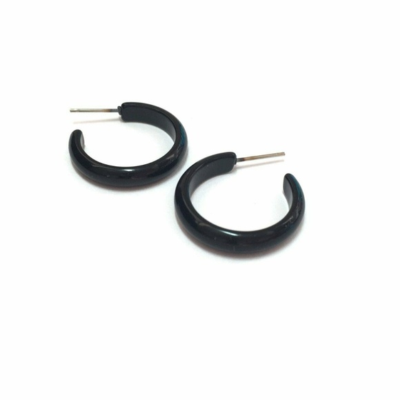 Black Lucite Small Skinny Perfect Hoops Earrings - Picture 3 of 5